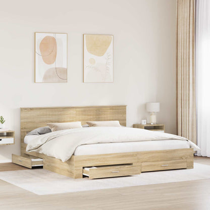 vidaXL Bettrahmen mit Kopfteil Sonoma-Eiche 200 x 200 cm Holzwerkstoff