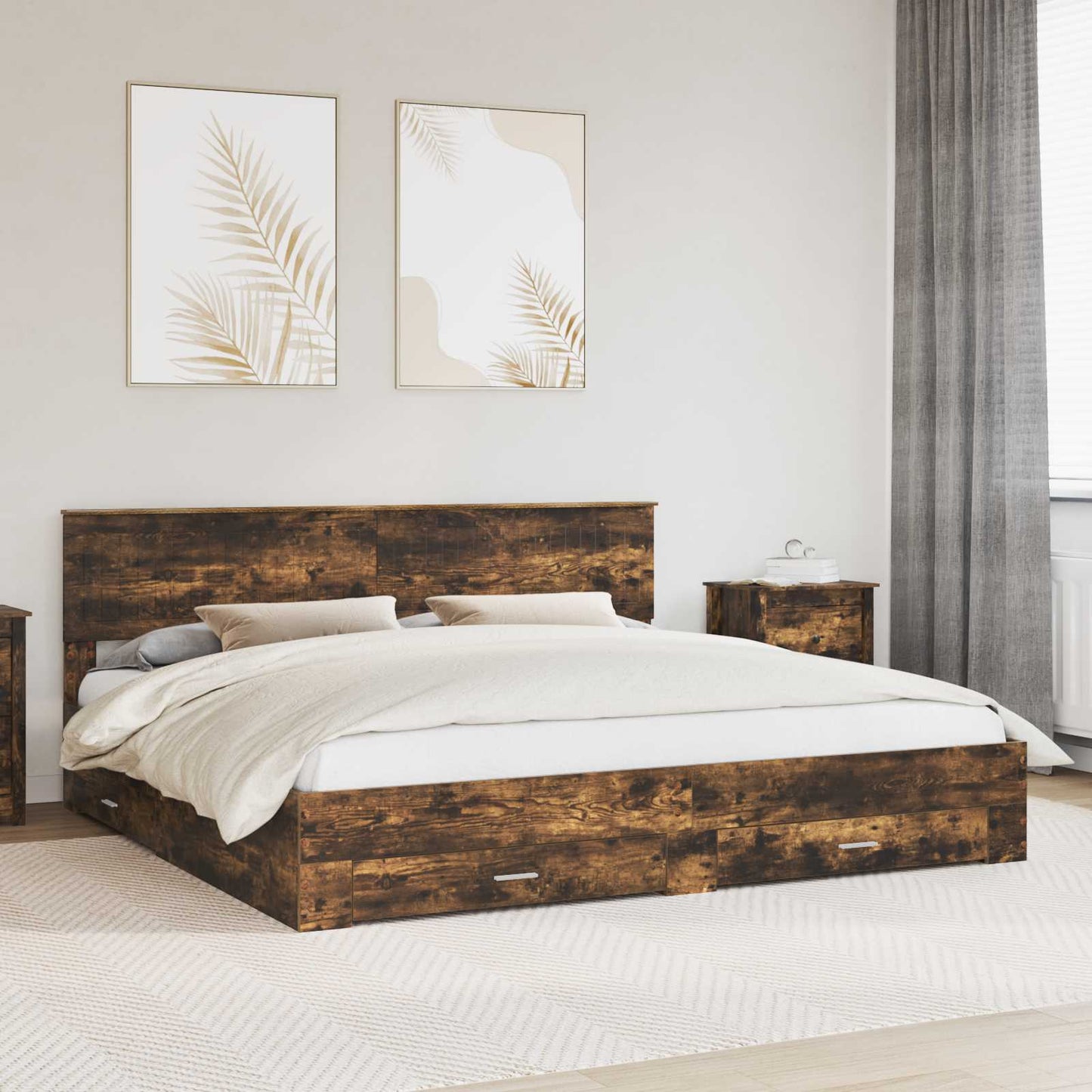 vidaXL Cadre de lit Chêne fumé 200 x 200 cm Bois d'ingénierie