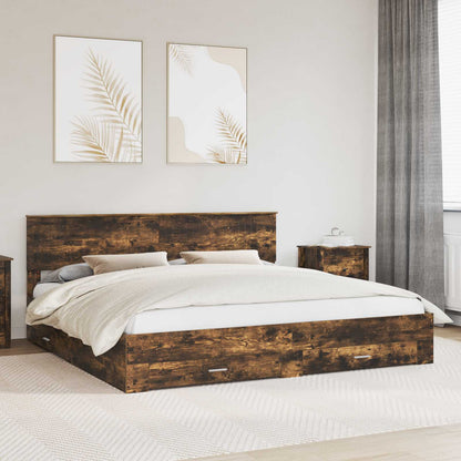 vidaXL Cadre de lit Chêne fumé 200 x 200 cm Bois d'ingénierie