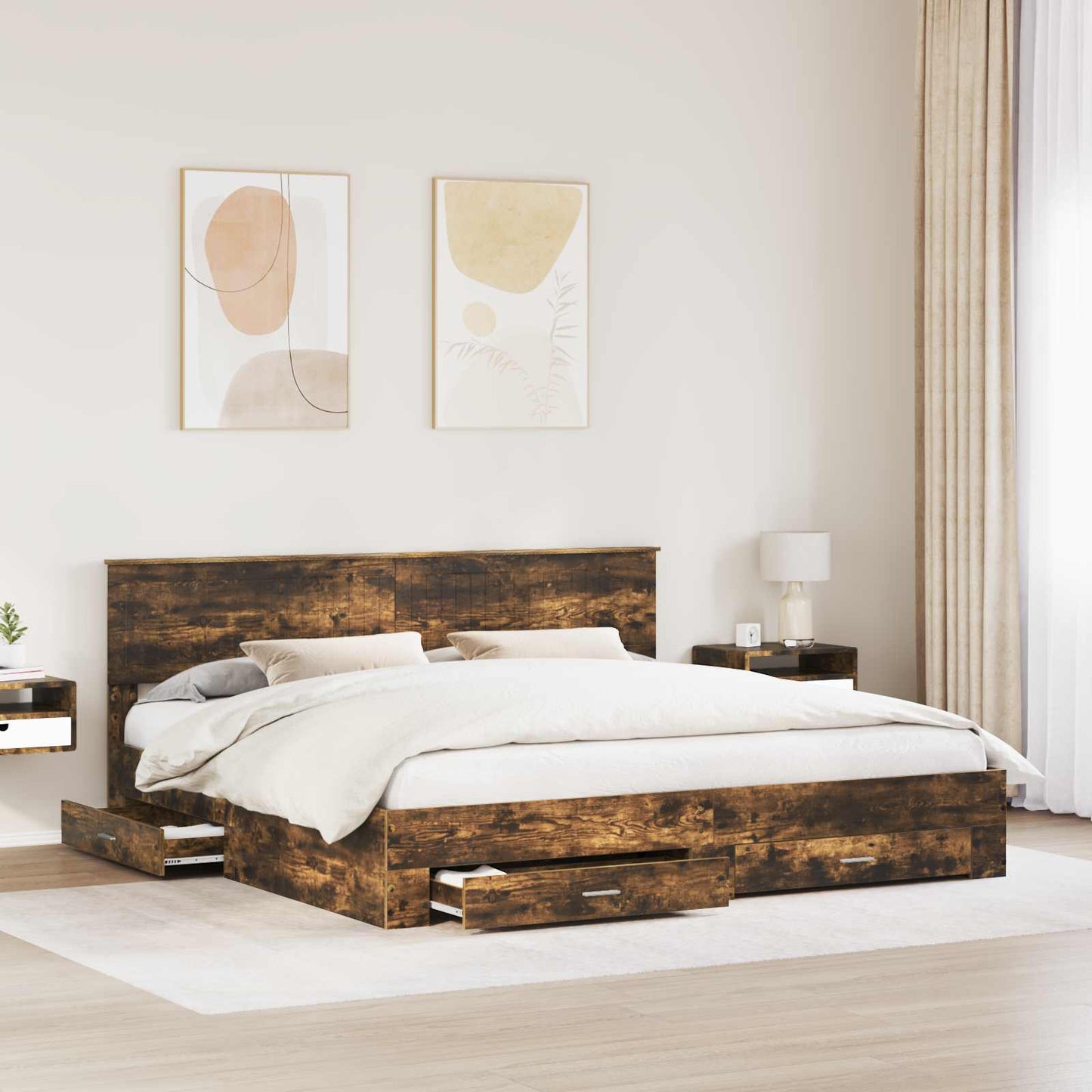 vidaXL Cadre de lit Chêne fumé 200 x 200 cm Bois d'ingénierie