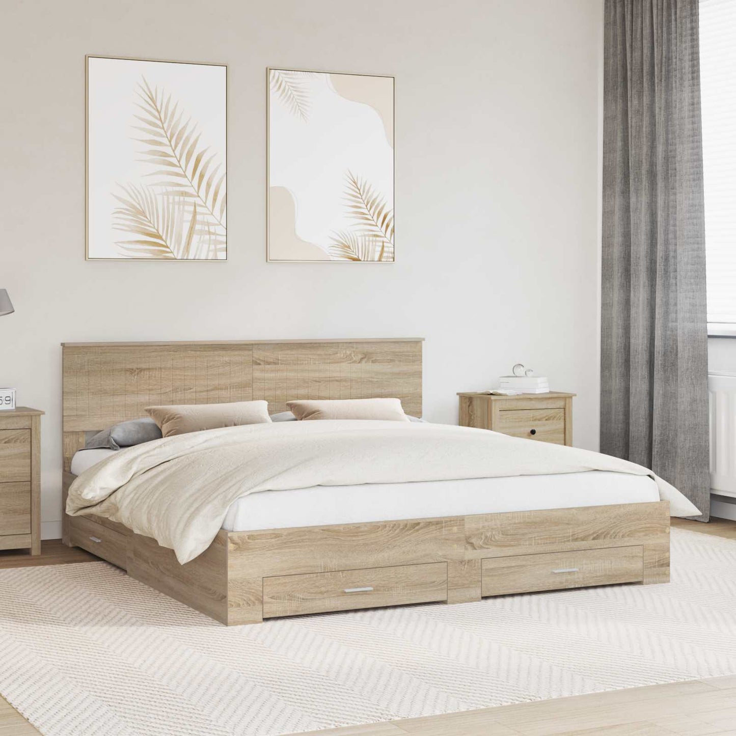 vidaXL Bettrahmen mit Kopfteil Sonoma-Eiche 180 x 200 cm Holzwerkstoff