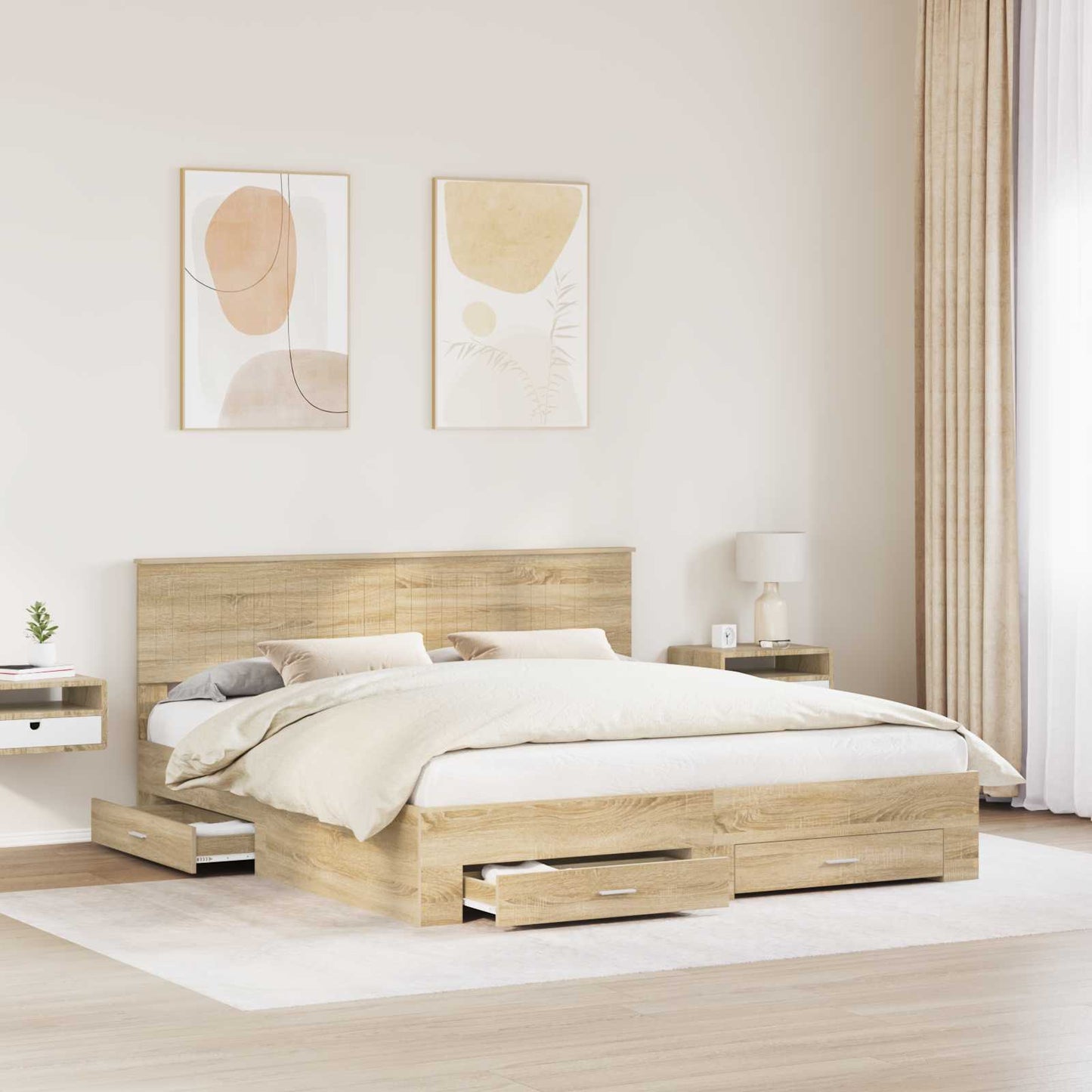 vidaXL Bettrahmen mit Kopfteil Sonoma-Eiche 180 x 200 cm Holzwerkstoff