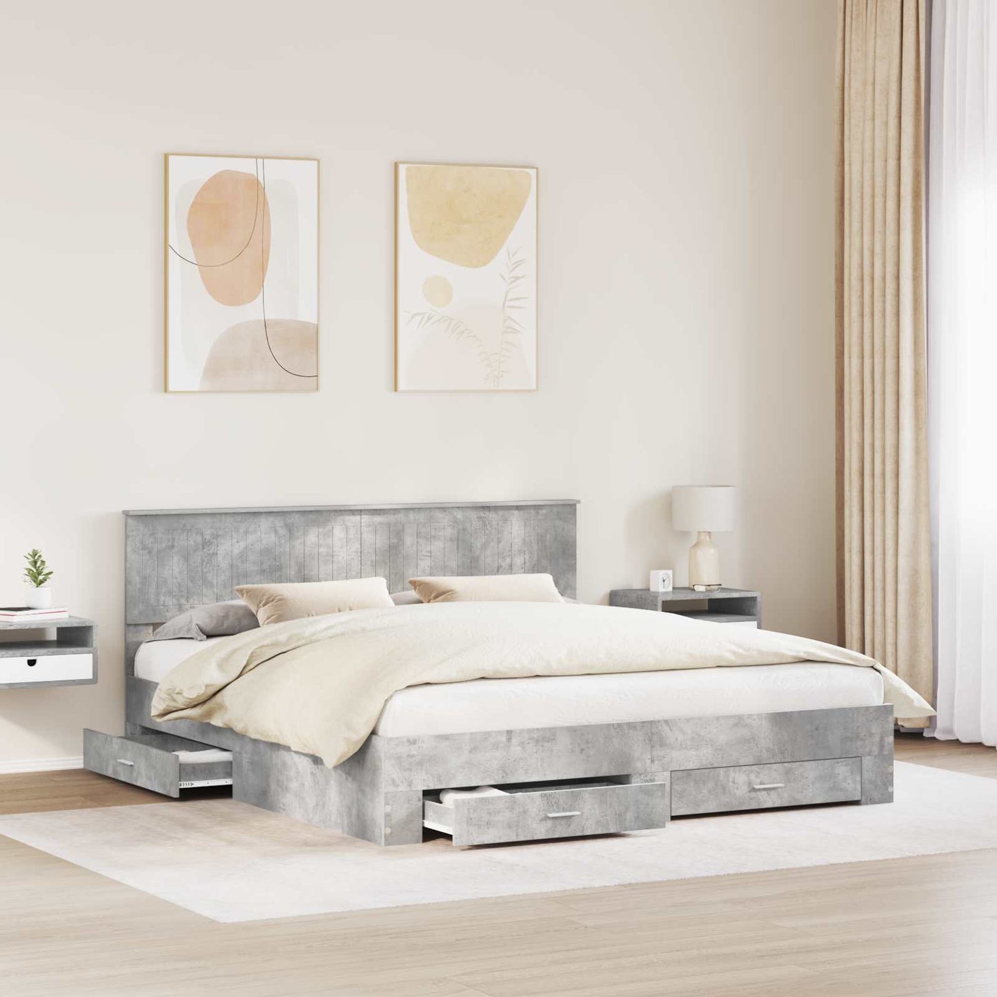 vidaXL Bettrahmen mit Kopfteil Beton Grau 180 x 200 cm Holzwerkstoff