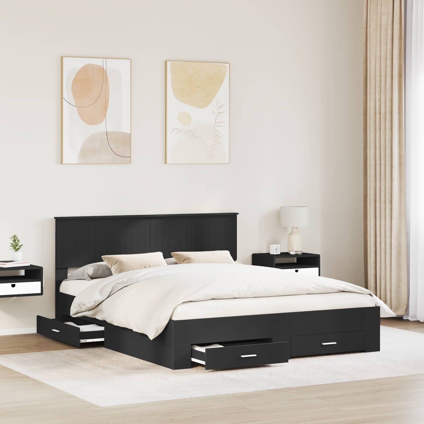 vidaXL Bettrahmen mit Kopfteil Schwarz 160 x 200 cm Holzwerkstoff