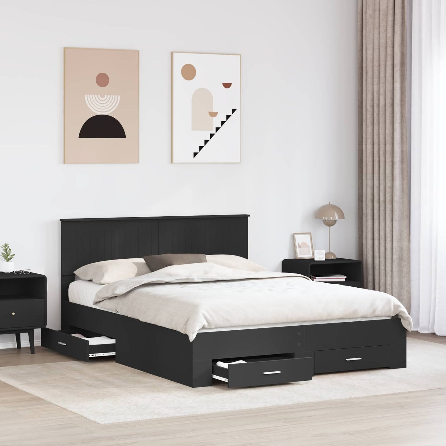 vidaXL Bettrahmen Schwarz und Silber 150 x 200 cm Holzwerkstoff