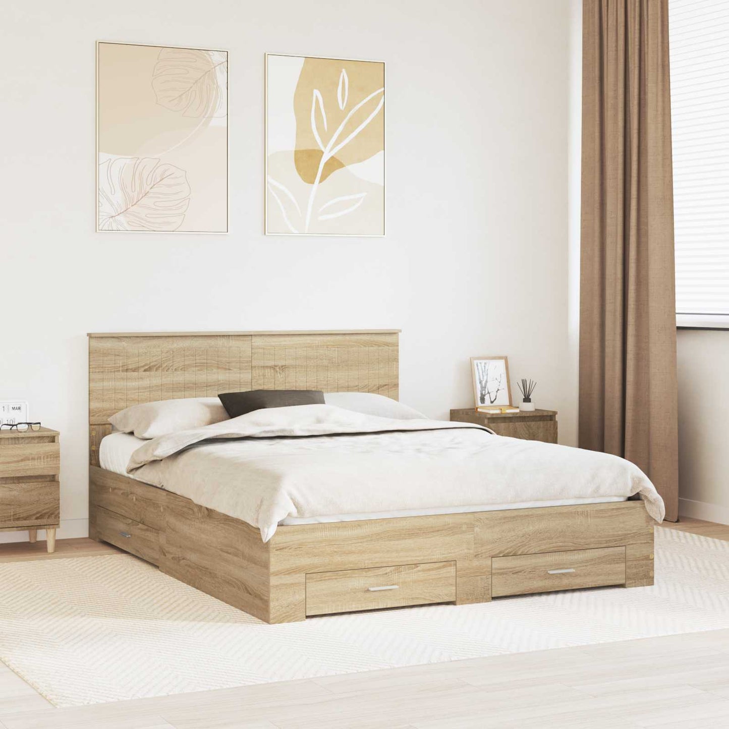 vidaXL Bettrahmen mit Kopfteil Sonoma-Eiche 150 x 200 cm Holzwerkstoff