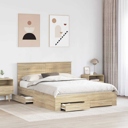 vidaXL Bettrahmen mit Kopfteil Sonoma-Eiche 150 x 200 cm Holzwerkstoff