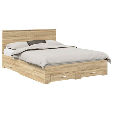 vidaXL Bettrahmen mit Kopfteil Sonoma-Eiche 150 x 200 cm Holzwerkstoff