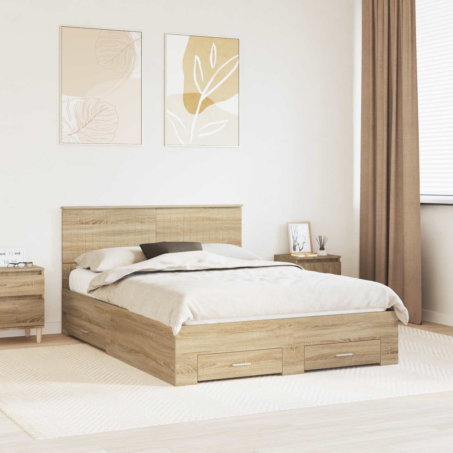 vidaXL Bettrahmen mit Kopfteil Sonoma-Eiche 140 x 190 cm Holzwerkstoff