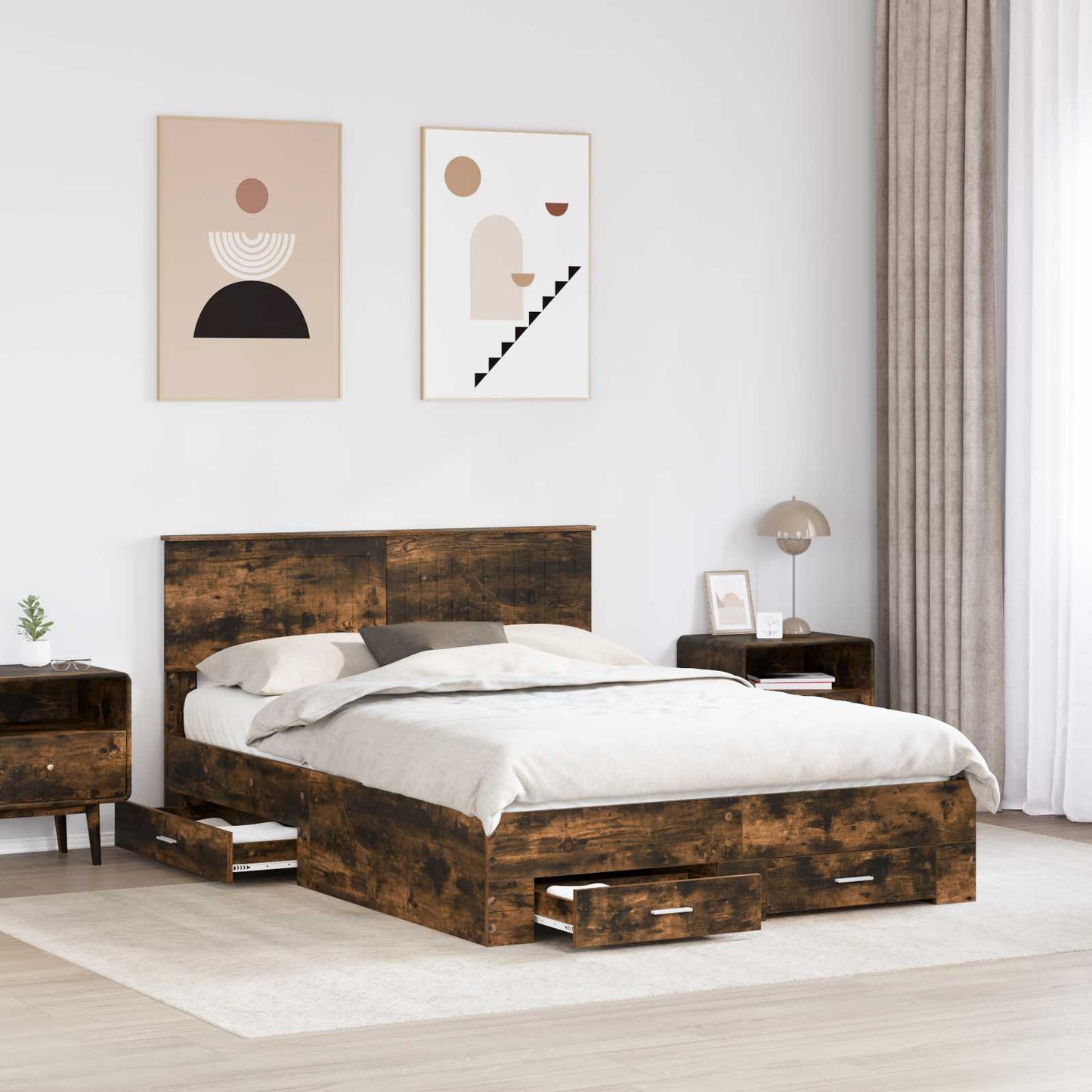 vidaXL Bettrahmen Geräucherte Eiche 140 x 190 cm Holzwerkstoff