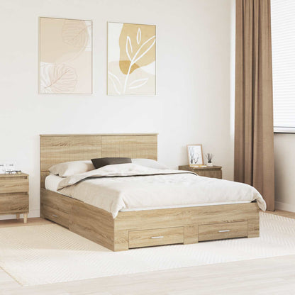 vidaXL Bettrahmen mit Kopfteil Sonoma-Eiche 135 x 190 cm Holzwerkstoff