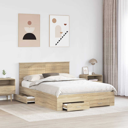 vidaXL Bettrahmen mit Kopfteil Sonoma-Eiche 135 x 190 cm Holzwerkstoff