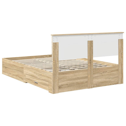 vidaXL Bettrahmen mit Kopfteil Sonoma-Eiche 135 x 190 cm Holzwerkstoff