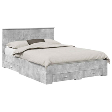 vidaXL Bettrahmen mit Kopfteil Beton Grau 135 x 190 cm Holzwerkstoff