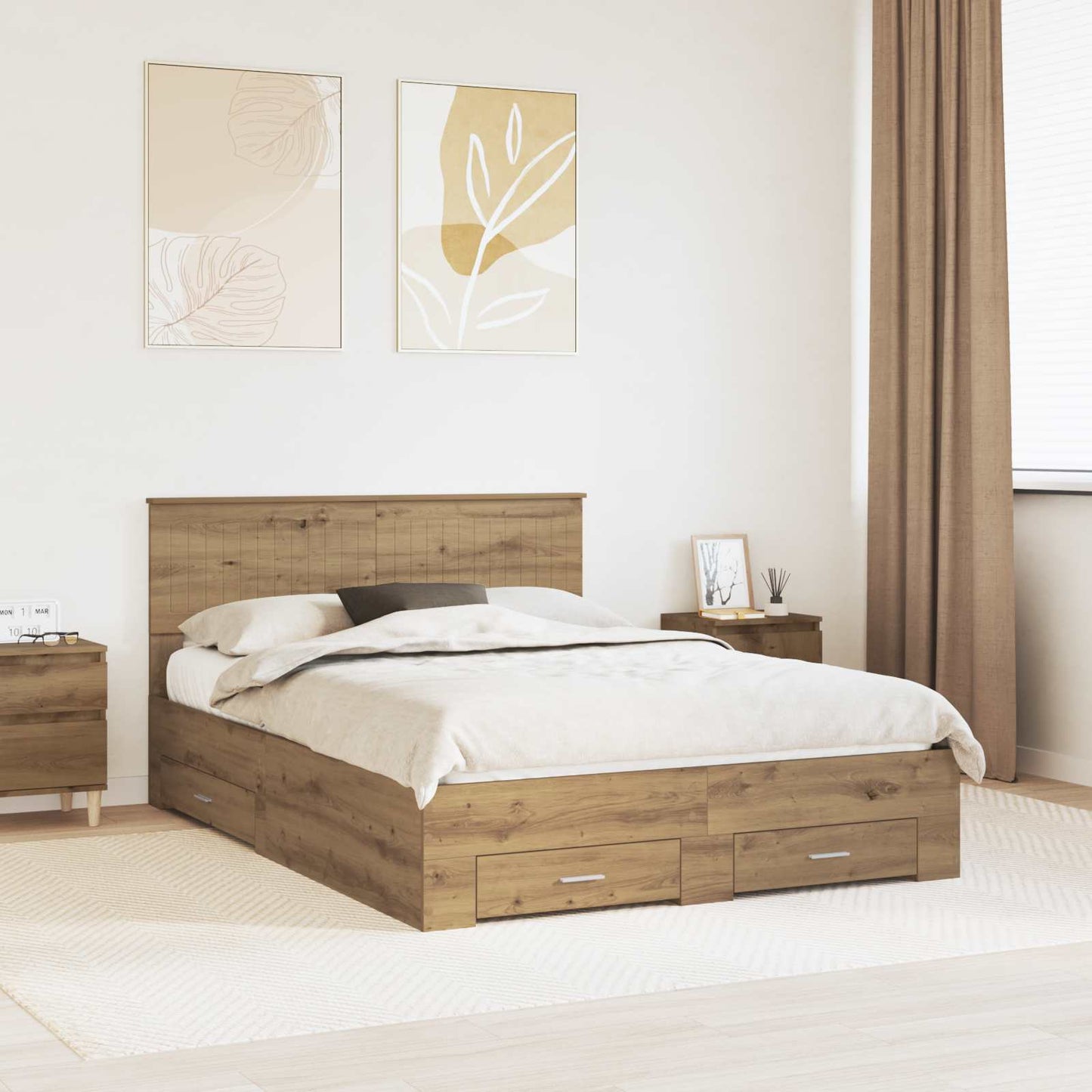 vidaXL Bettrahmen Artisan-Eiche 135 x 190 cm Holzwerkstoff
