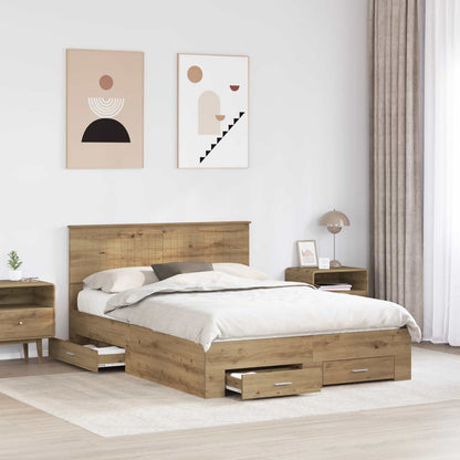 vidaXL Bettrahmen Artisan-Eiche 135 x 190 cm Holzwerkstoff