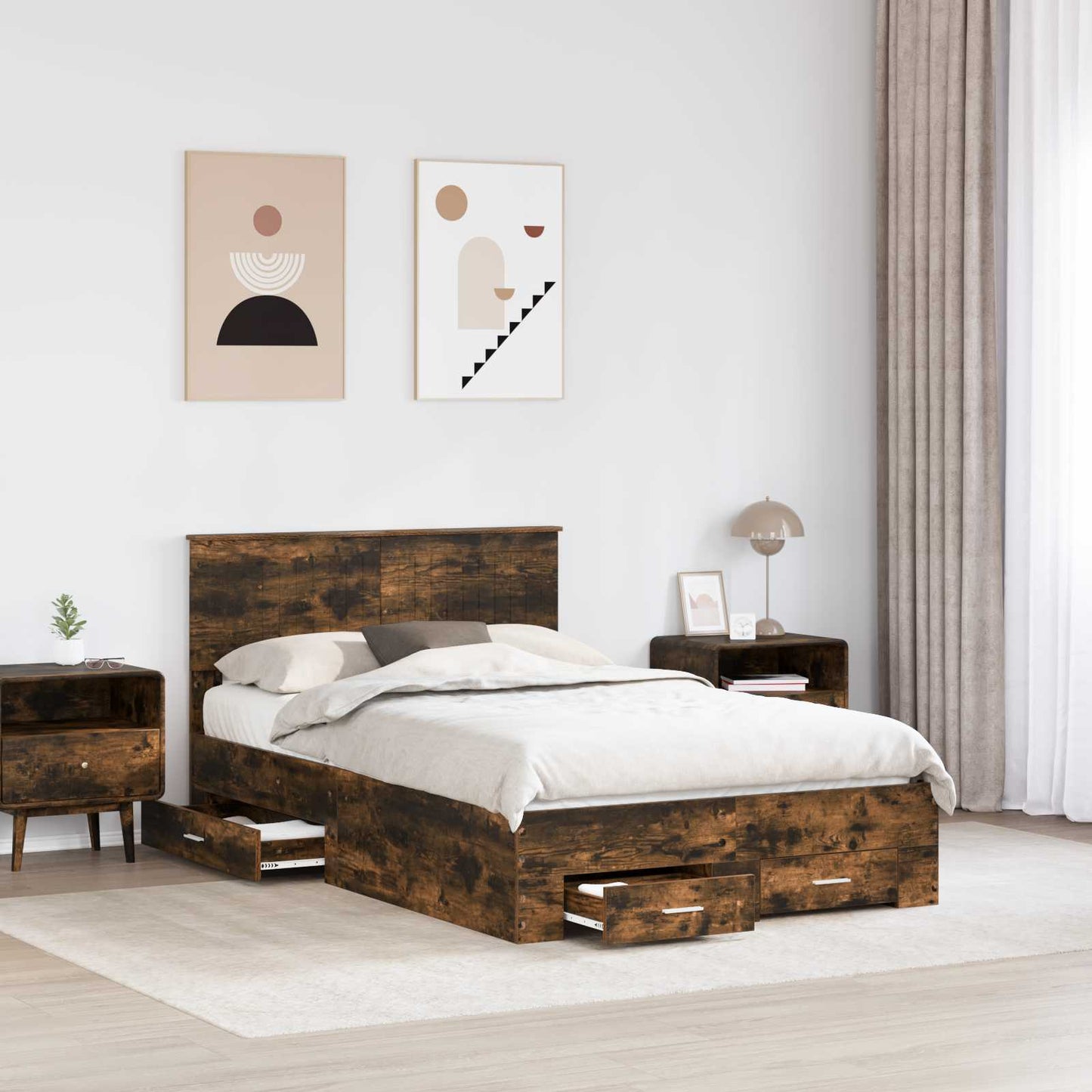 vidaXL Bettrahmen Geräucherte Eiche 120 x 200 cm Holzwerkstoff