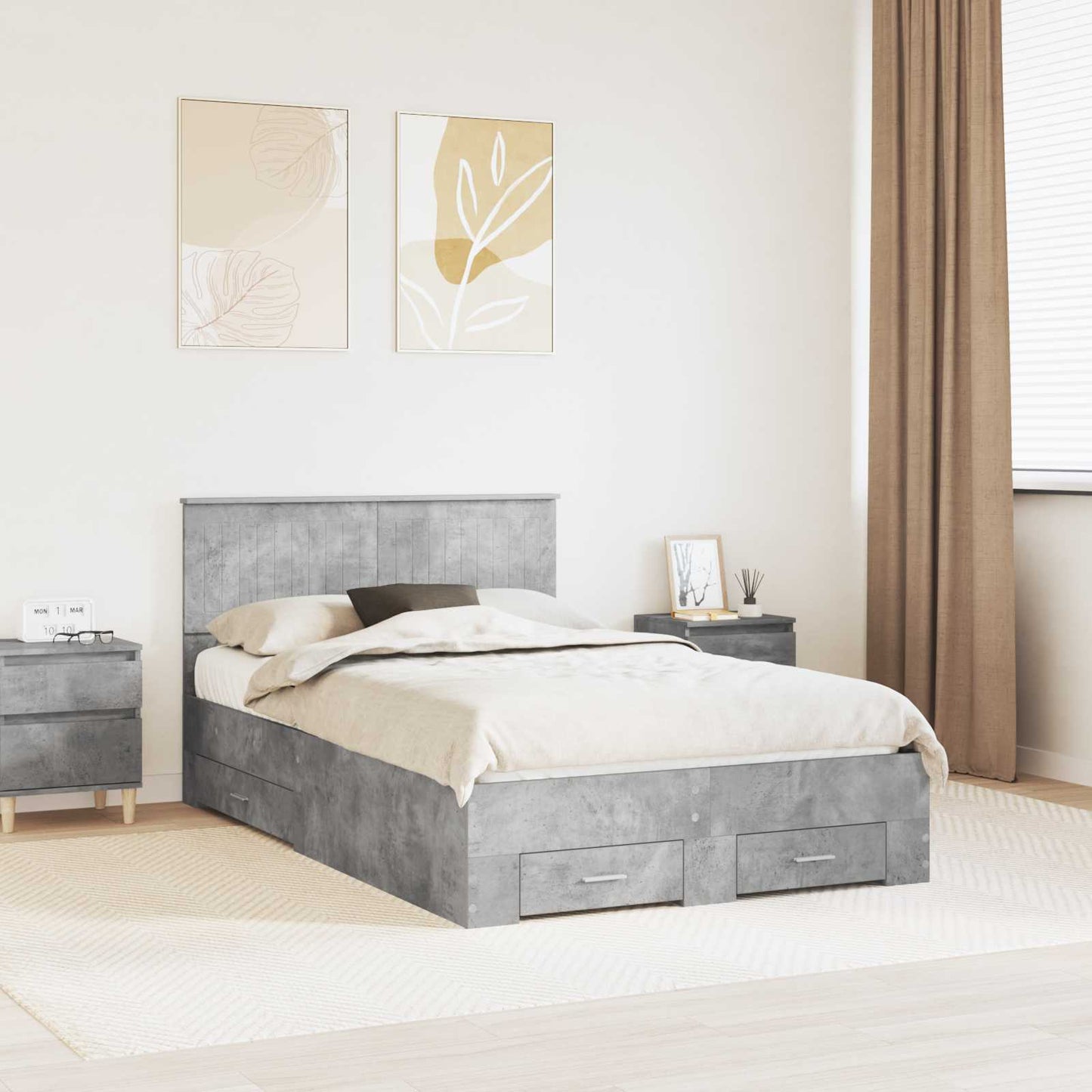 vidaXL Bettrahmen mit Kopfteil Beton Grau 120 x 190 cm Holzwerkstoff