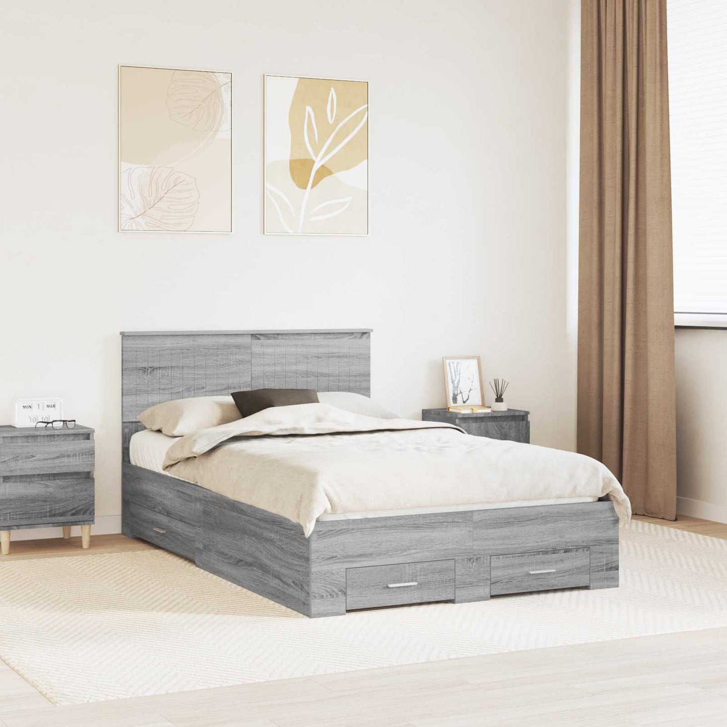 vidaXL Bettrahmen Graues Sonoma 120 x 190 cm Holzwerkstoff