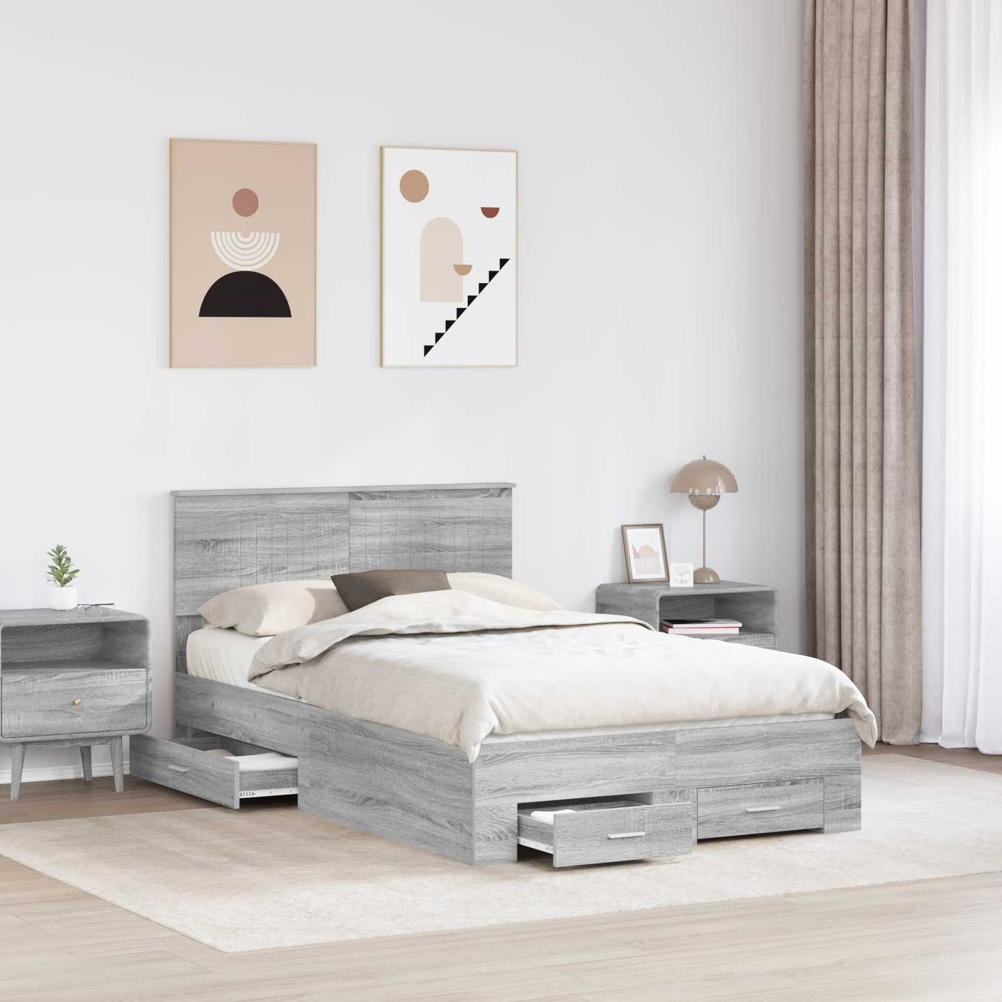 vidaXL Bettrahmen Graues Sonoma 120 x 190 cm Holzwerkstoff
