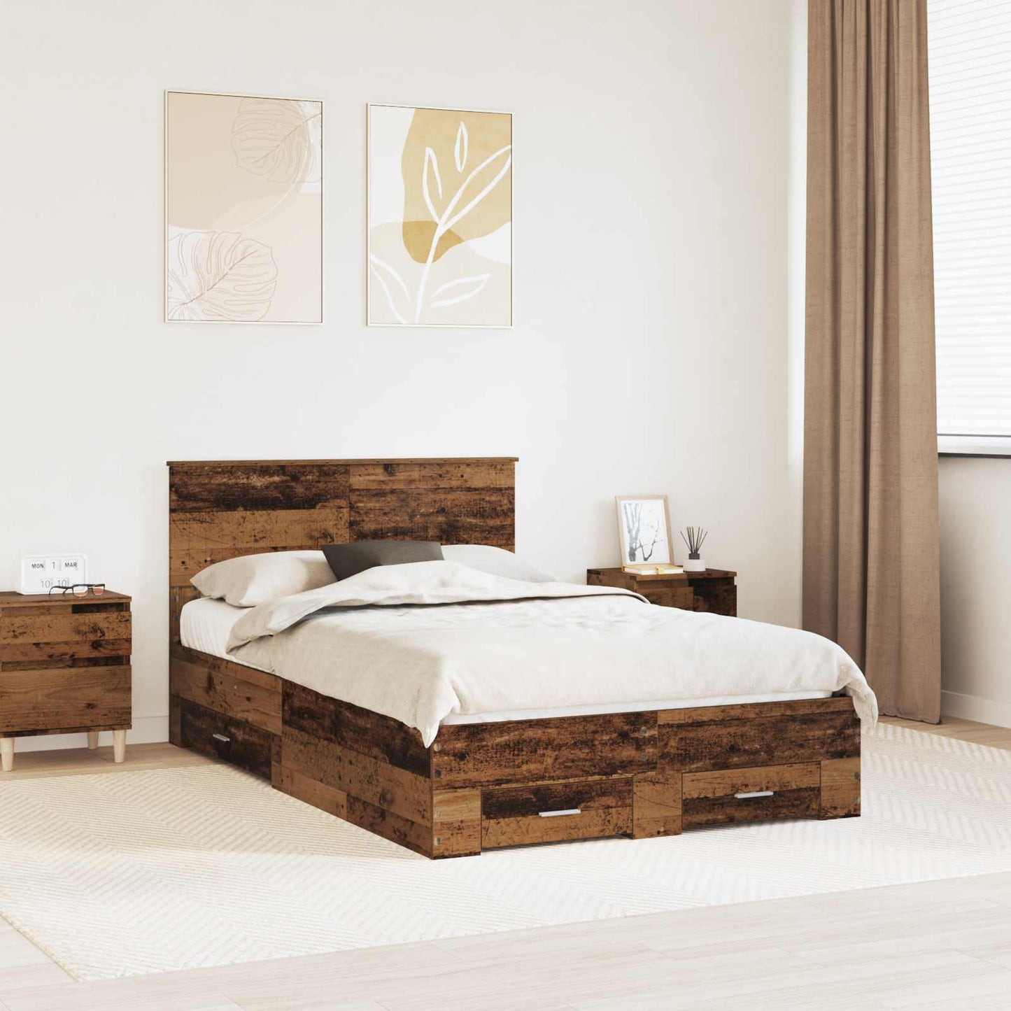 vidaXL Bettrahmen mit Kopfteil Altholz 120 x 190 cm Holzwerkstoff