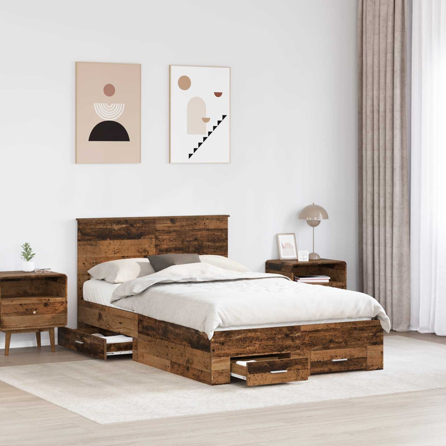 vidaXL Bettrahmen mit Kopfteil Altholz 120 x 190 cm Holzwerkstoff