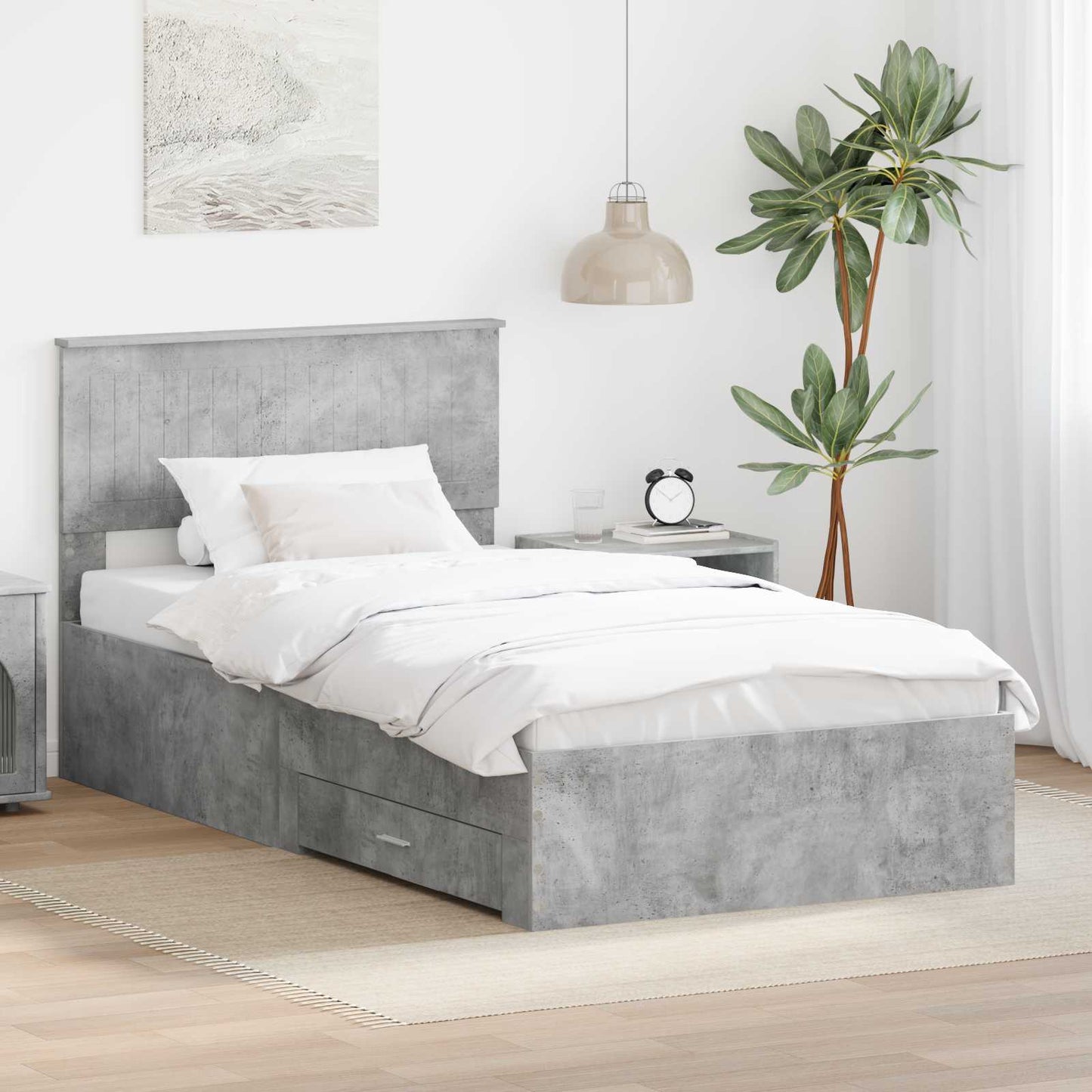 vidaXL Bettrahmen mit Kopfteil Beton Grau 100 x 200 cm Holzwerkstoff