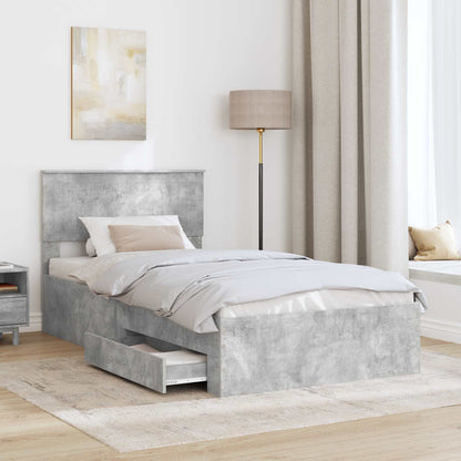vidaXL Bettrahmen mit Kopfteil Beton Grau 100 x 200 cm Holzwerkstoff