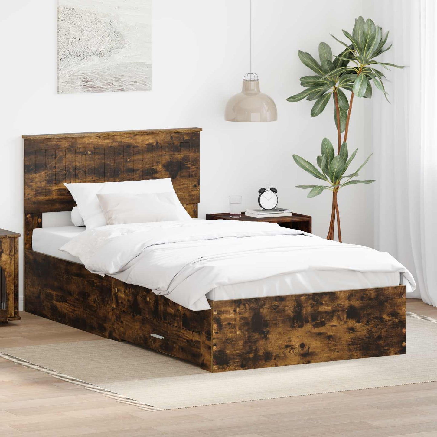 vidaXL Bettrahmen Geräucherte Eiche 100 x 200 cm Holzwerkstoff