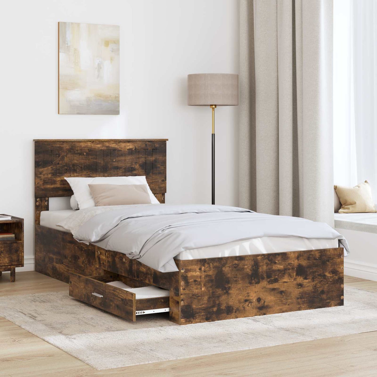 vidaXL Bettrahmen Geräucherte Eiche 100 x 200 cm Holzwerkstoff