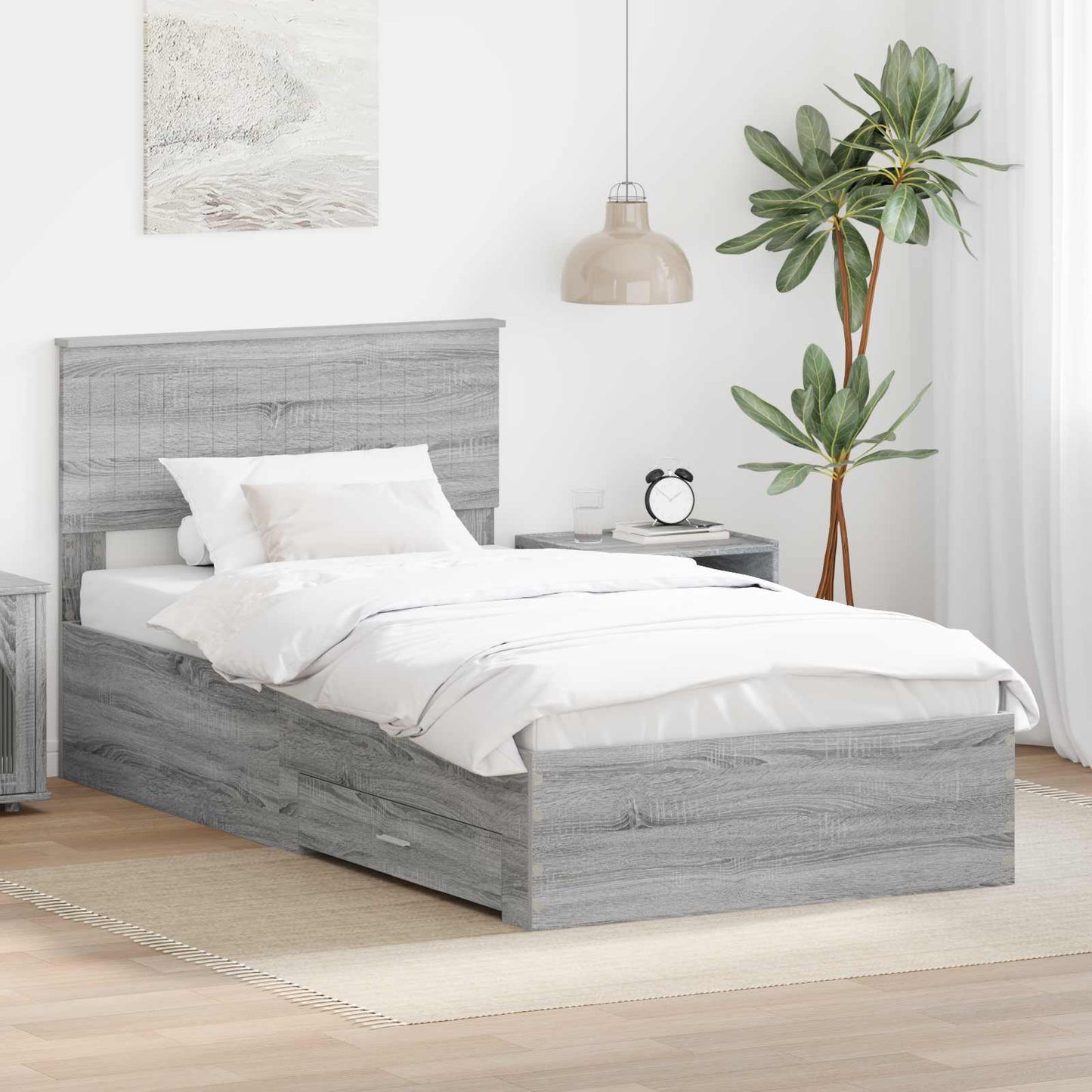 vidaXL Cadre de lit Gris Sonoma 100 x 200 cm Bois d'ingénierie