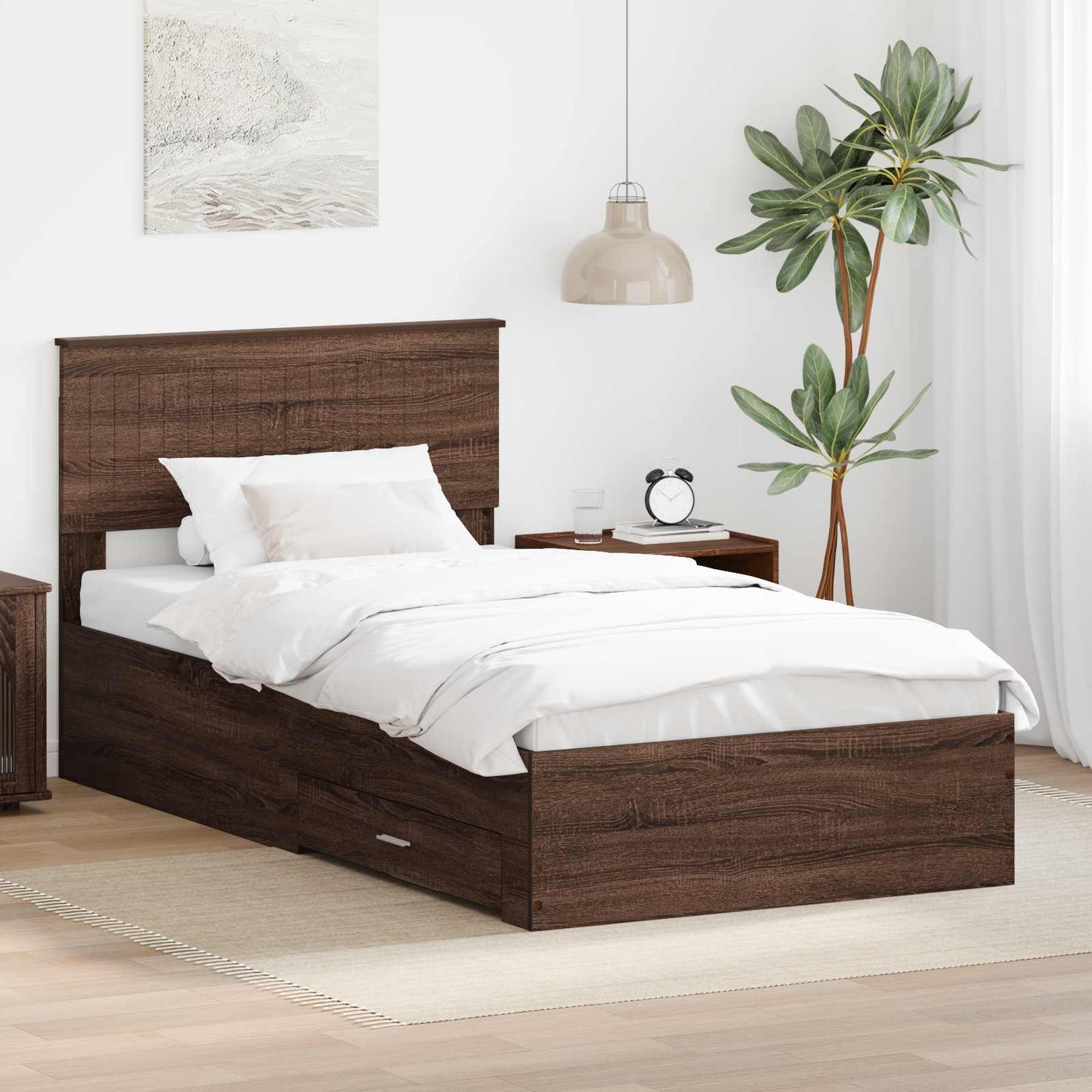 vidaXL Bettrahmen Braune Eiche und Silber 100 x 200 cm Holzwerkstoff