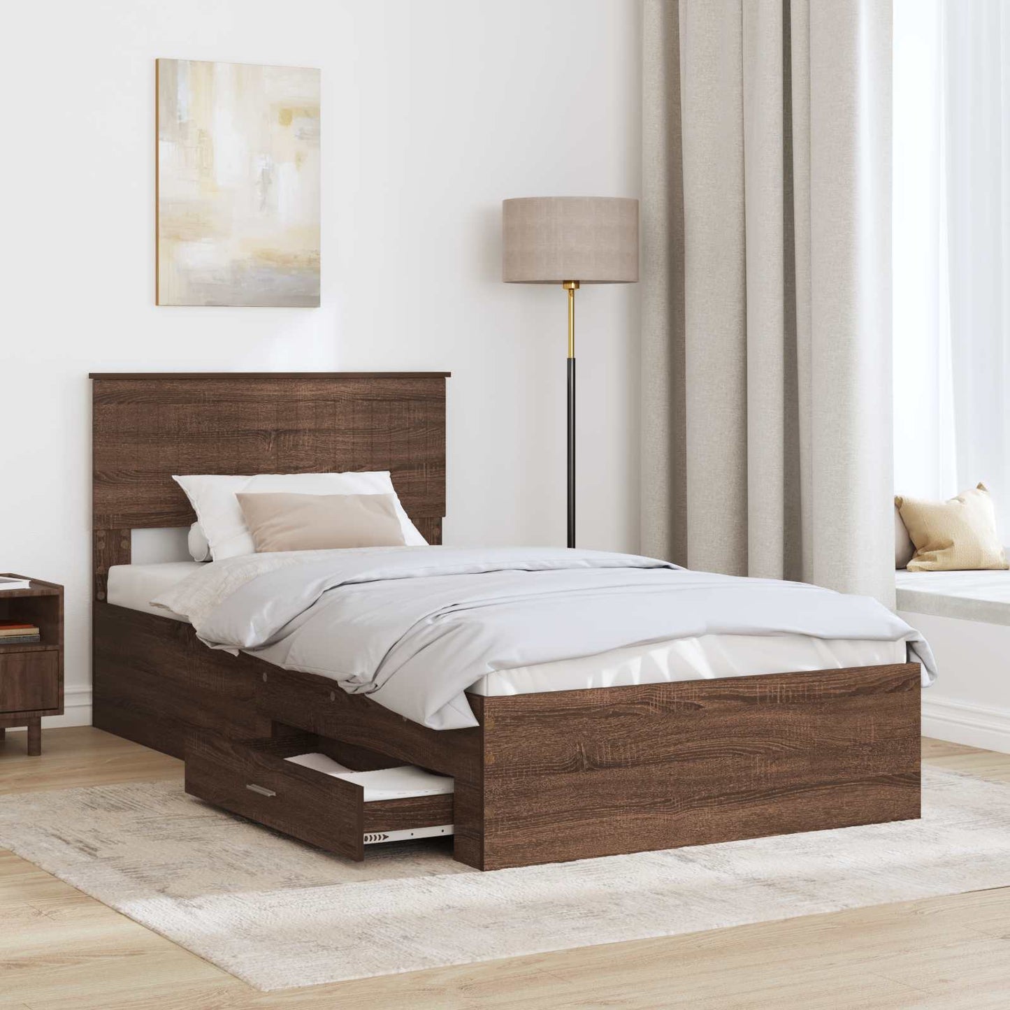 vidaXL Bettrahmen Braune Eiche und Silber 100 x 200 cm Holzwerkstoff