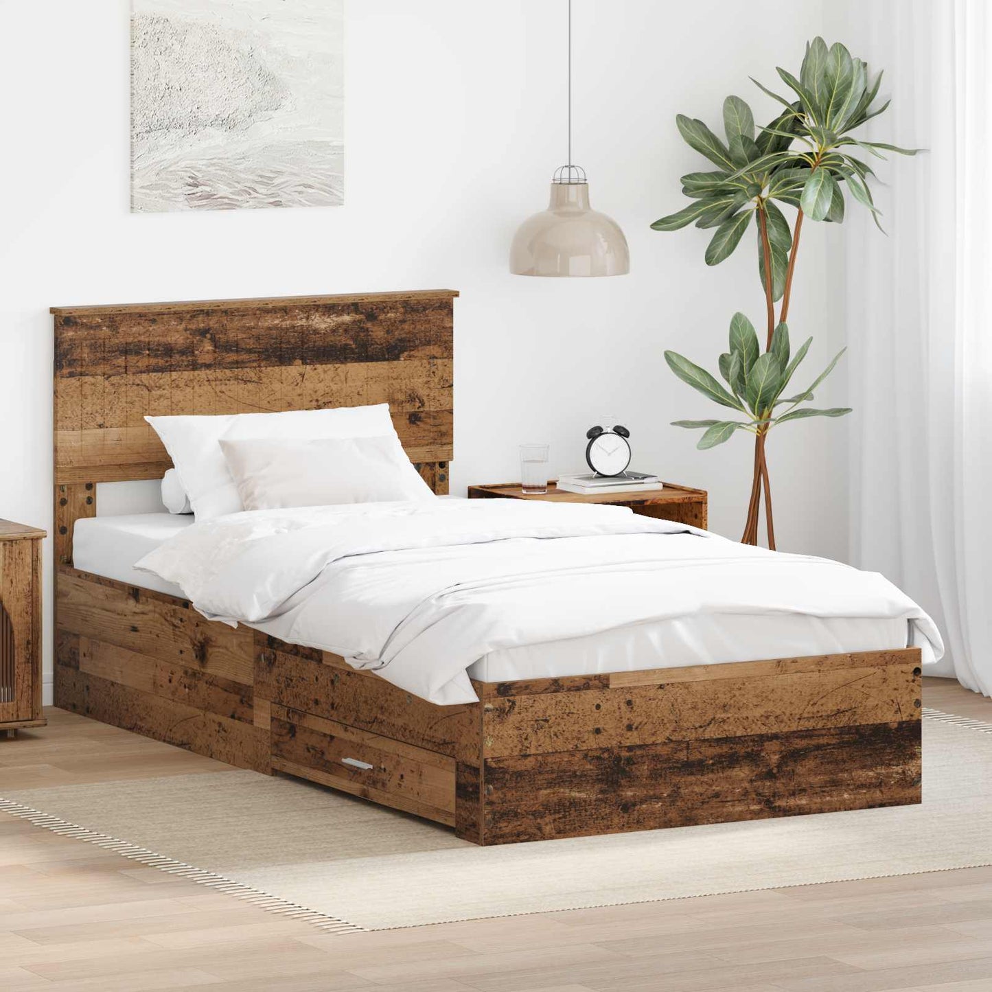 vidaXL Bettrahmen mit Kopfteil Altholz 100 x 200 cm Holzwerkstoff