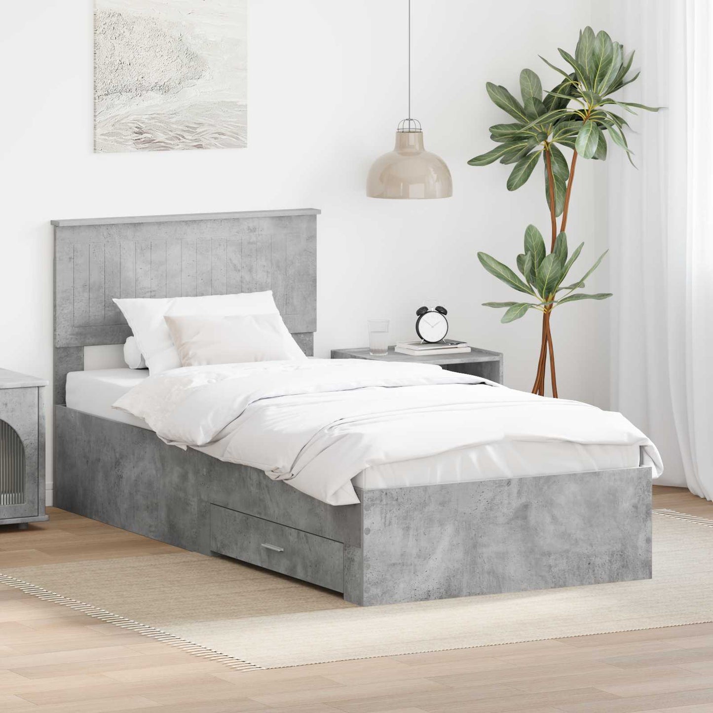 vidaXL Cadre de lit avec tête de lit Gris Béton 90 x 200 cm Bois d'ingénierie