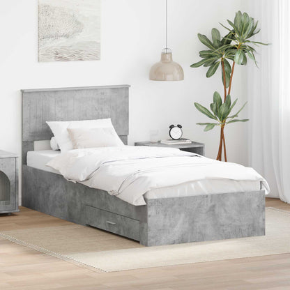 vidaXL Cadre de lit avec tête de lit Gris Béton 90 x 200 cm Bois d'ingénierie