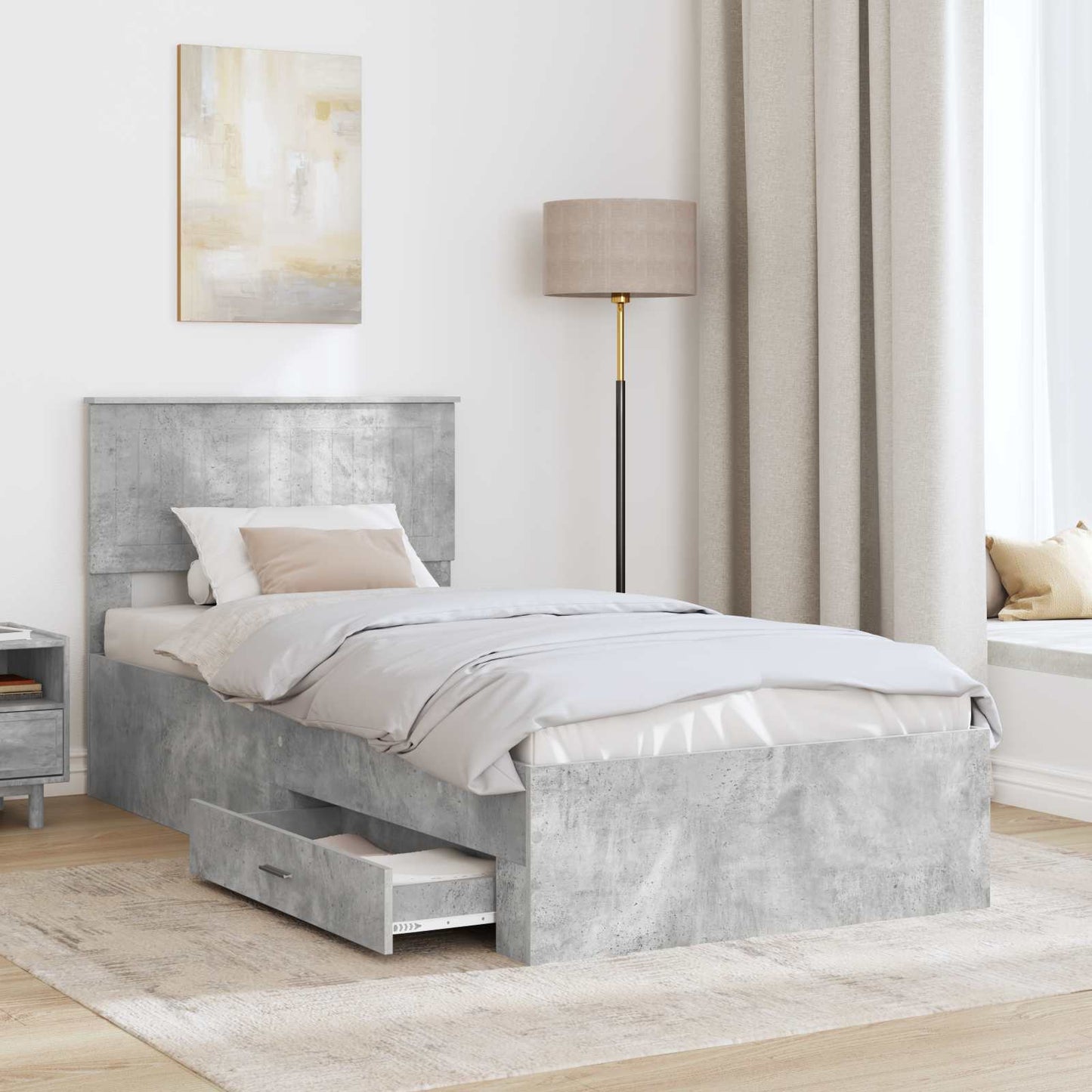 vidaXL Cadre de lit avec tête de lit Gris Béton 90 x 200 cm Bois d'ingénierie
