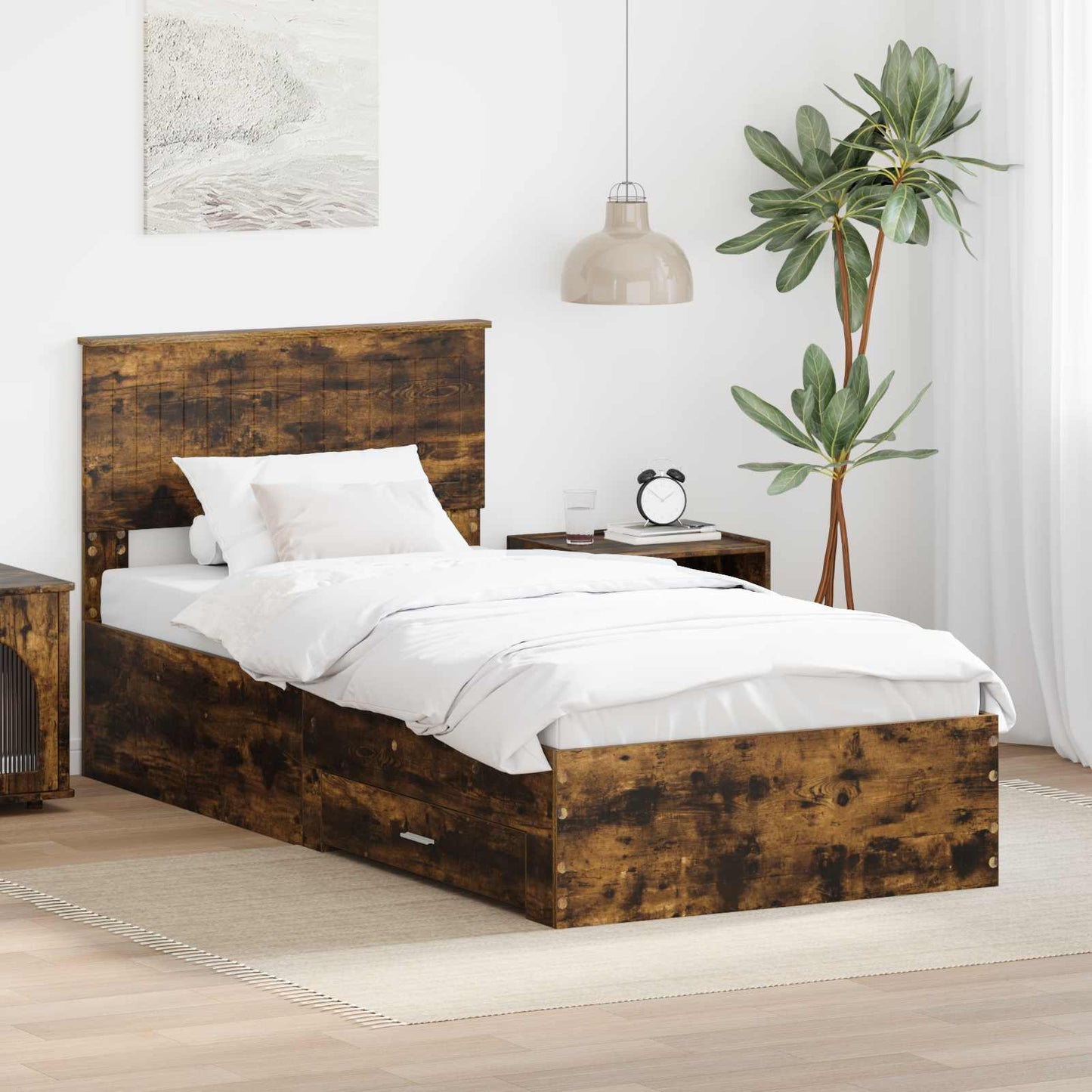vidaXL Cadre de lit Chêne fumé 90 x 200 cm Bois d'ingénierie