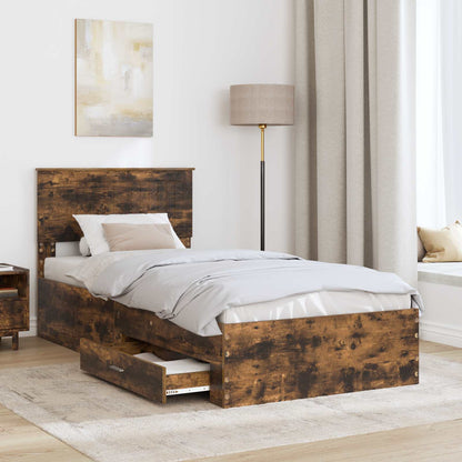 vidaXL Cadre de lit Chêne fumé 90 x 200 cm Bois d'ingénierie