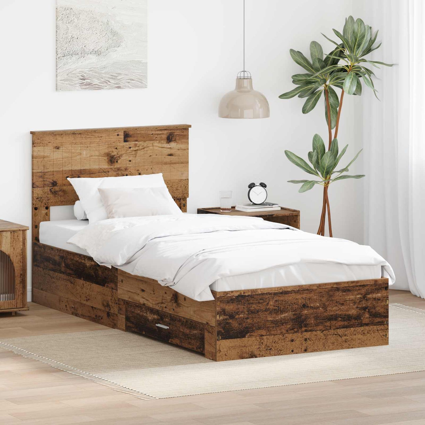 Cadre de lit avec tête de lit vidaXL bois de récupération 90 x 200 cm bois d'ingénierie