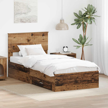 Cadre de lit avec tête de lit vidaXL bois de récupération 90 x 200 cm bois d'ingénierie