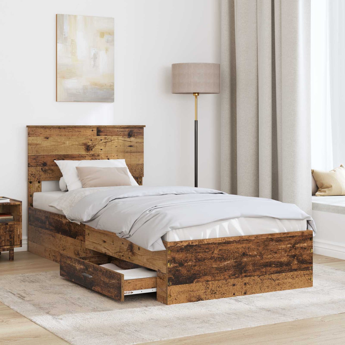 Cadre de lit avec tête de lit vidaXL bois de récupération 90 x 200 cm bois d'ingénierie