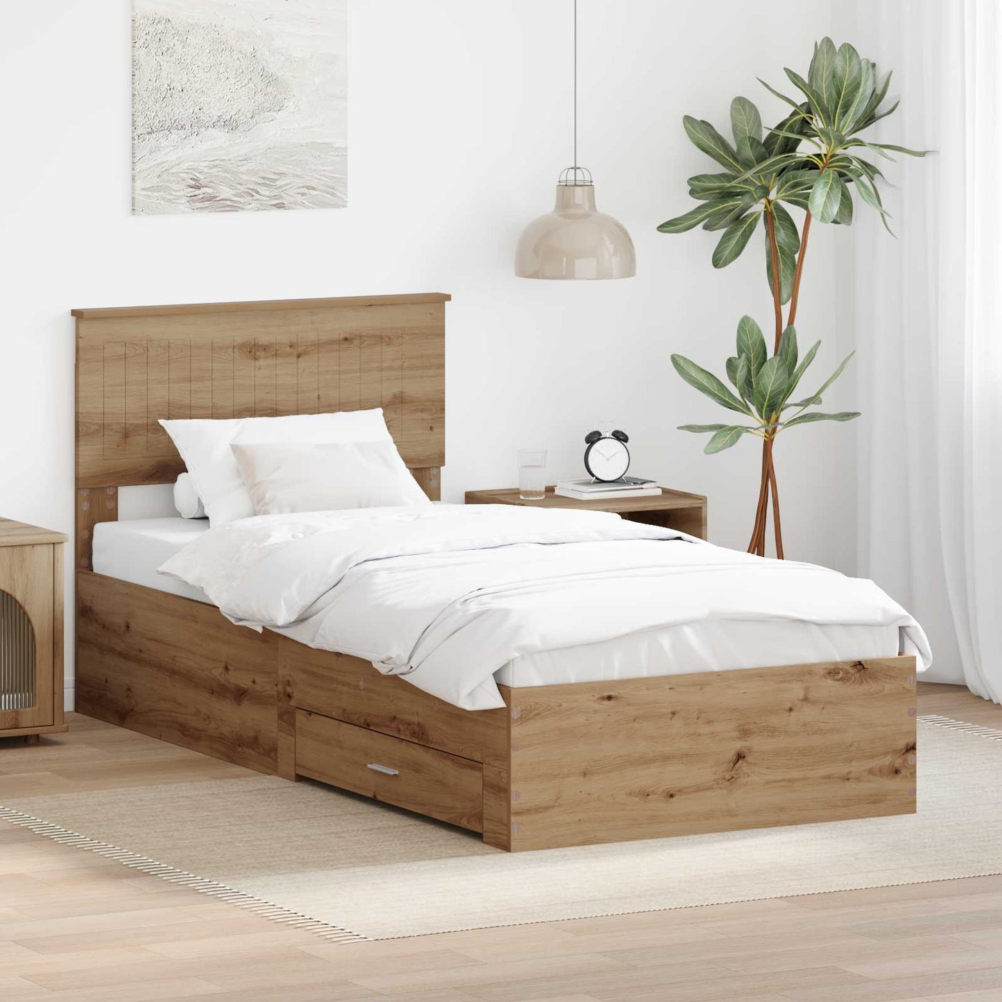 vidaXL Cadre de lit avec tête de lit chêne artisanal 90 x 190 cm Aggloméré