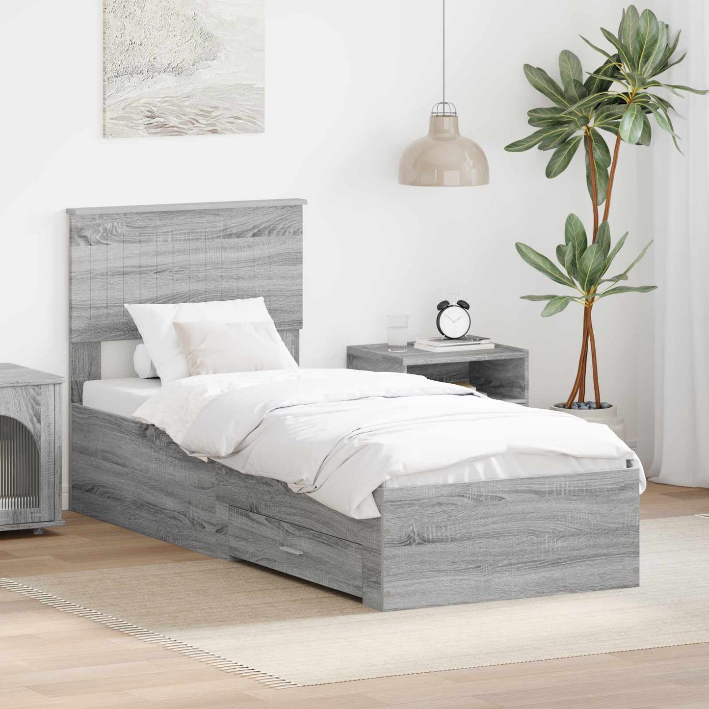 vidaXL Bettrahmen Graue Sonoma und Silber 75 x 190 cm Holzwerkstoff