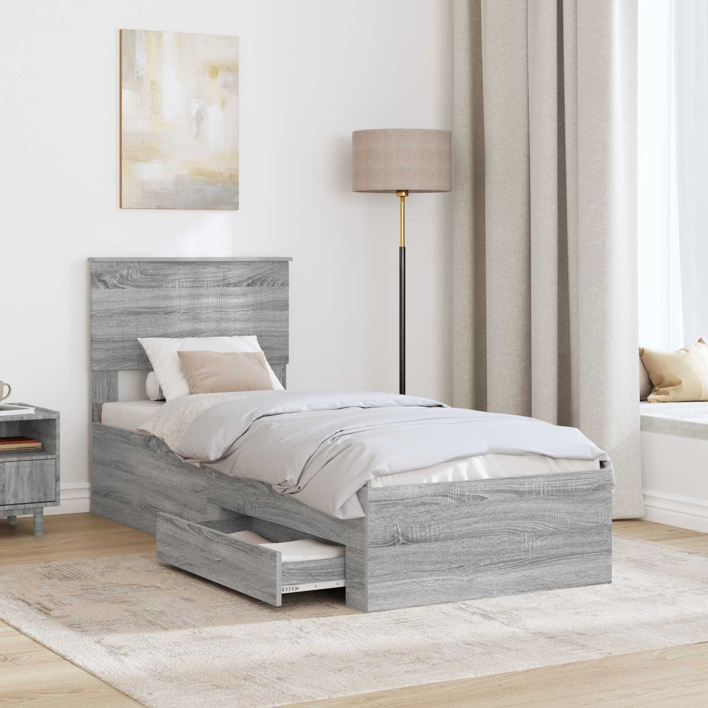vidaXL Bettrahmen Graue Sonoma und Silber 75 x 190 cm Holzwerkstoff