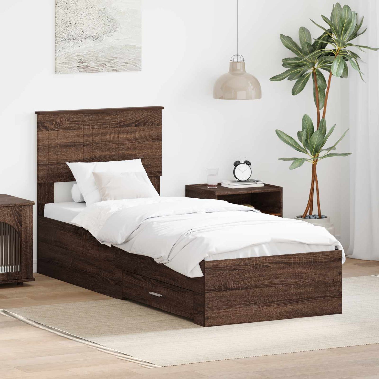 vidaXL Bettrahmen Braune Eiche und Silber 75 x 190 cm Holzwerkstoff