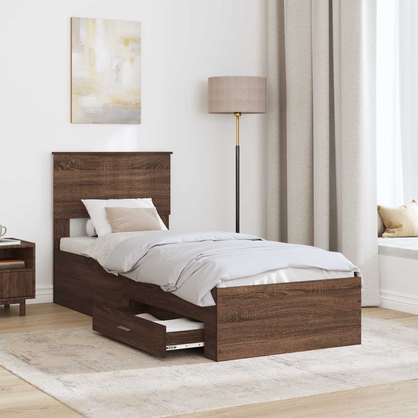 vidaXL Bettrahmen Braune Eiche und Silber 75 x 190 cm Holzwerkstoff