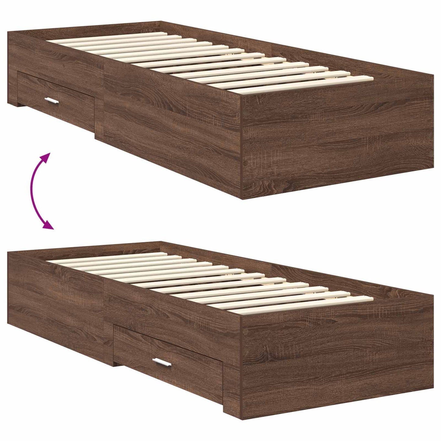 vidaXL Bettrahmen Braune Eiche und Silber 75 x 190 cm Holzwerkstoff