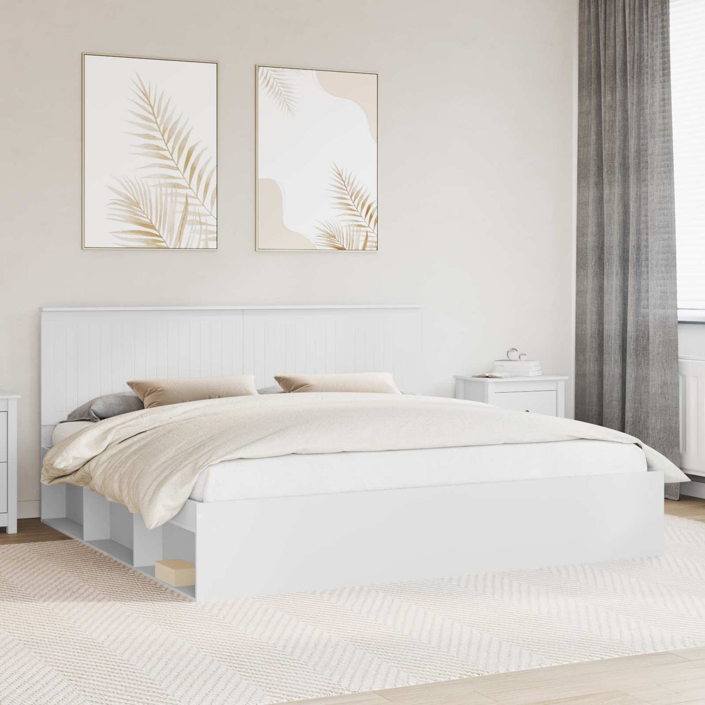 vidaXL Bettrahmen mit Kopfteil Weiß 200 x 200 cm Massives Kiefernholz