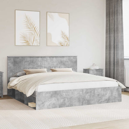 vidaXL Bettrahmen mit Kopfteil Beton 200 x 200 cm Massives Kiefernholz